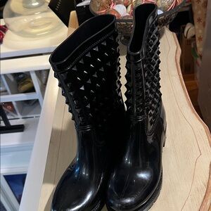 Black Studded Rain Boots - Women
